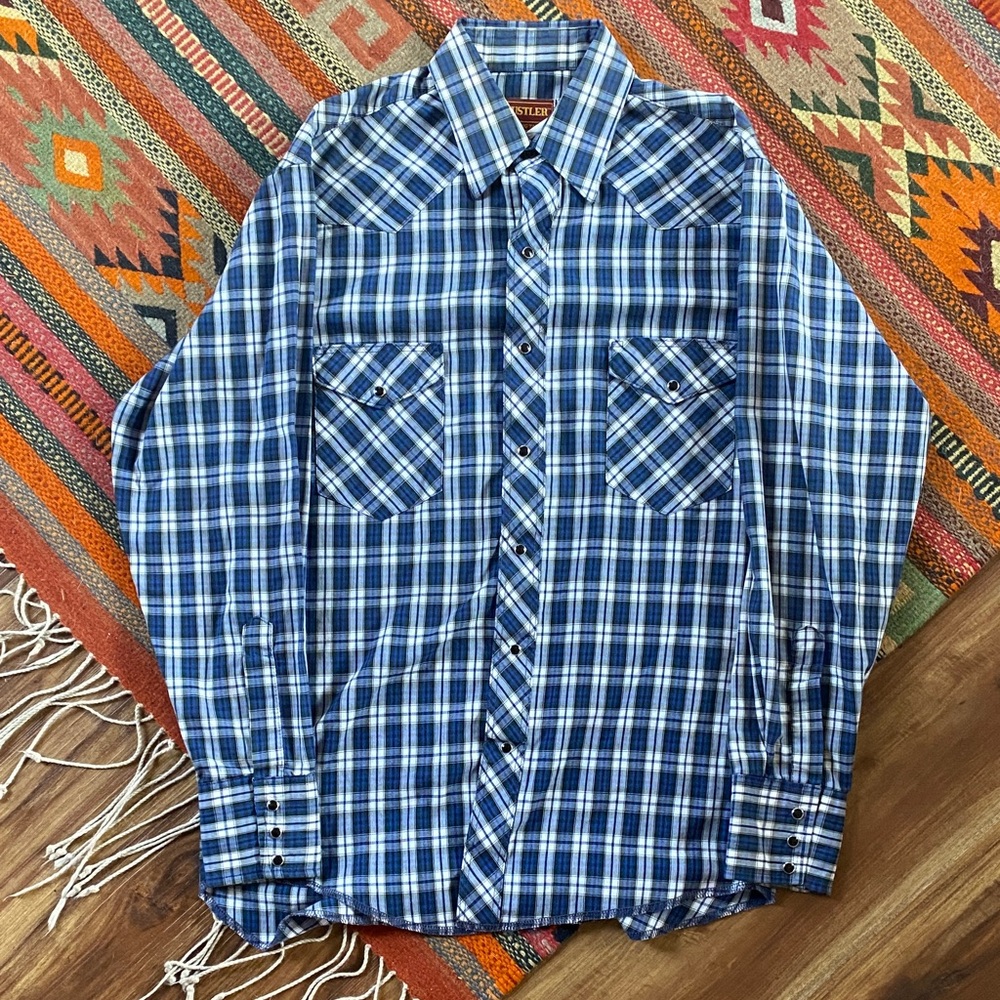 90s Rustler Blue and White Plaid Button Down Shirt